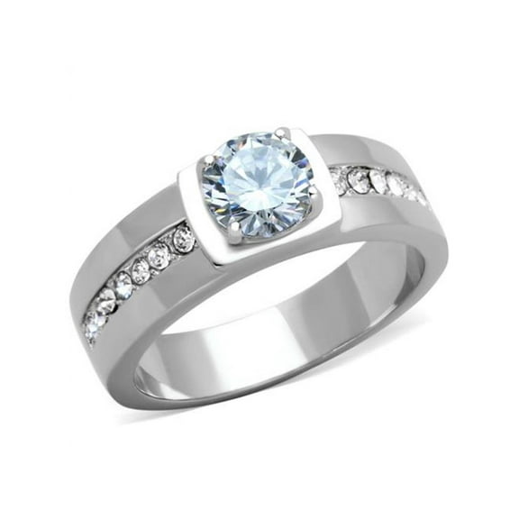 Men's 1.75 Ct Round Cut Cubic Zirconia, Silver Stainless Steel Ring Size 9