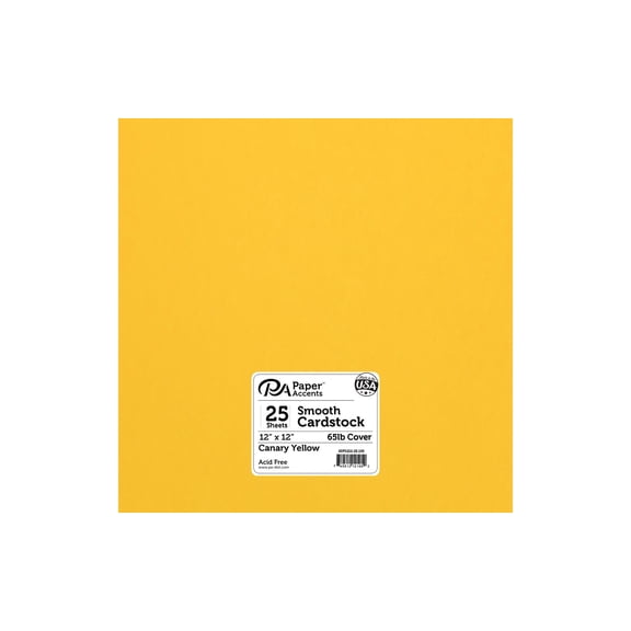 Cdstk Smooth 12x12 65lb Canary Yellow (25 sheets)