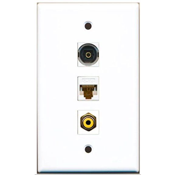 RiteAV - 1 Port RCA Yellow and 1 Port Toslink and 1 Port Cat6 Ethernet White Wall Plate