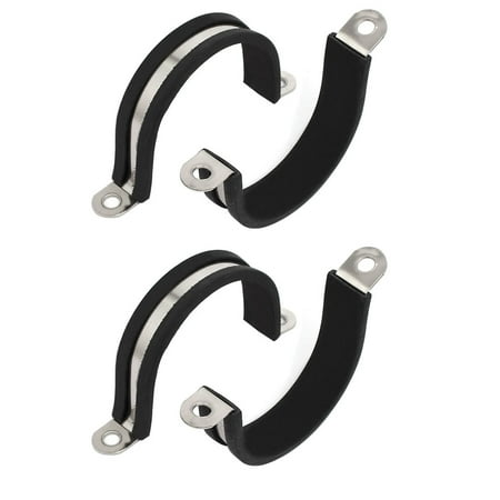 

40mm Dia Rubber Lined U Shaped 304 Stainless Steel Pipe Clip Hose Clamp 4pcs