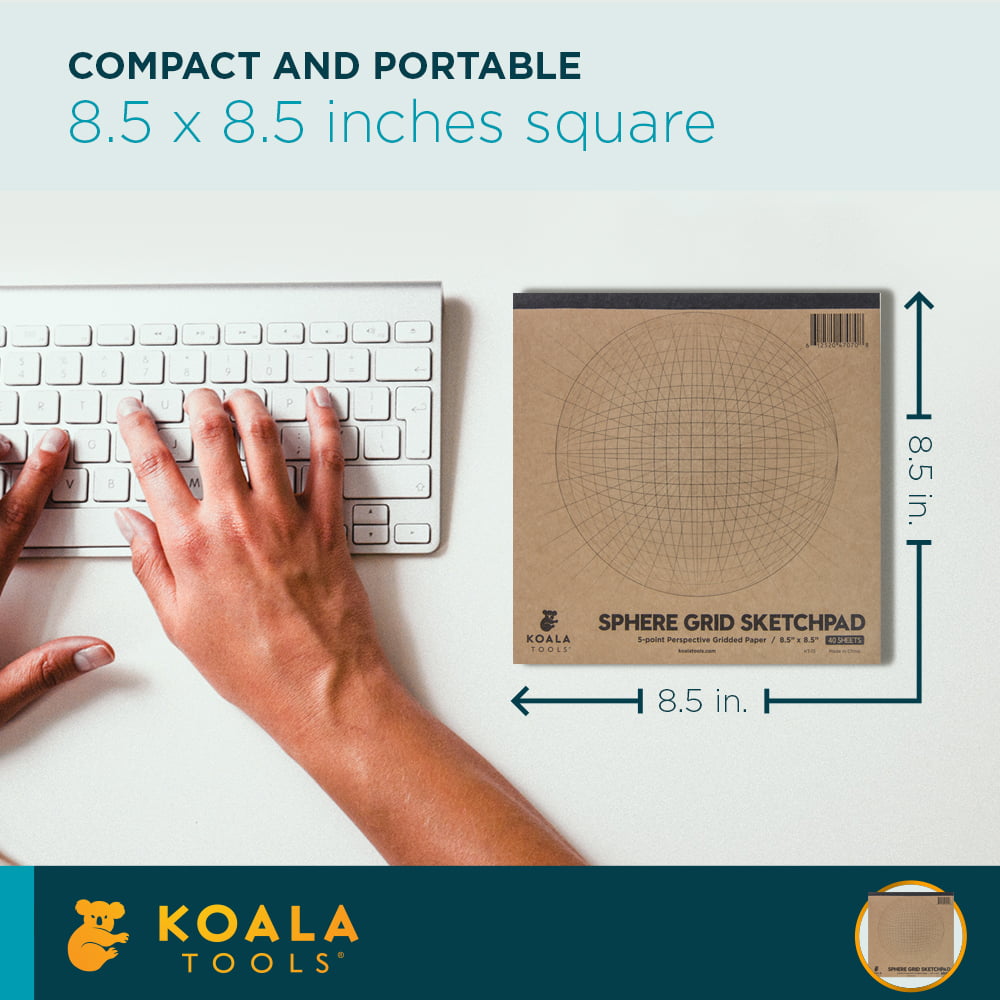 Koala Tools - 40-Page Large Drawing Pad for 5-Point Perspective Drawing,  Sketch Pad with Sphere Graph Paper for Drawing with a Fisheye Lens Effect  Architectural and 3D Design, 8.5 x 8.5 inches 