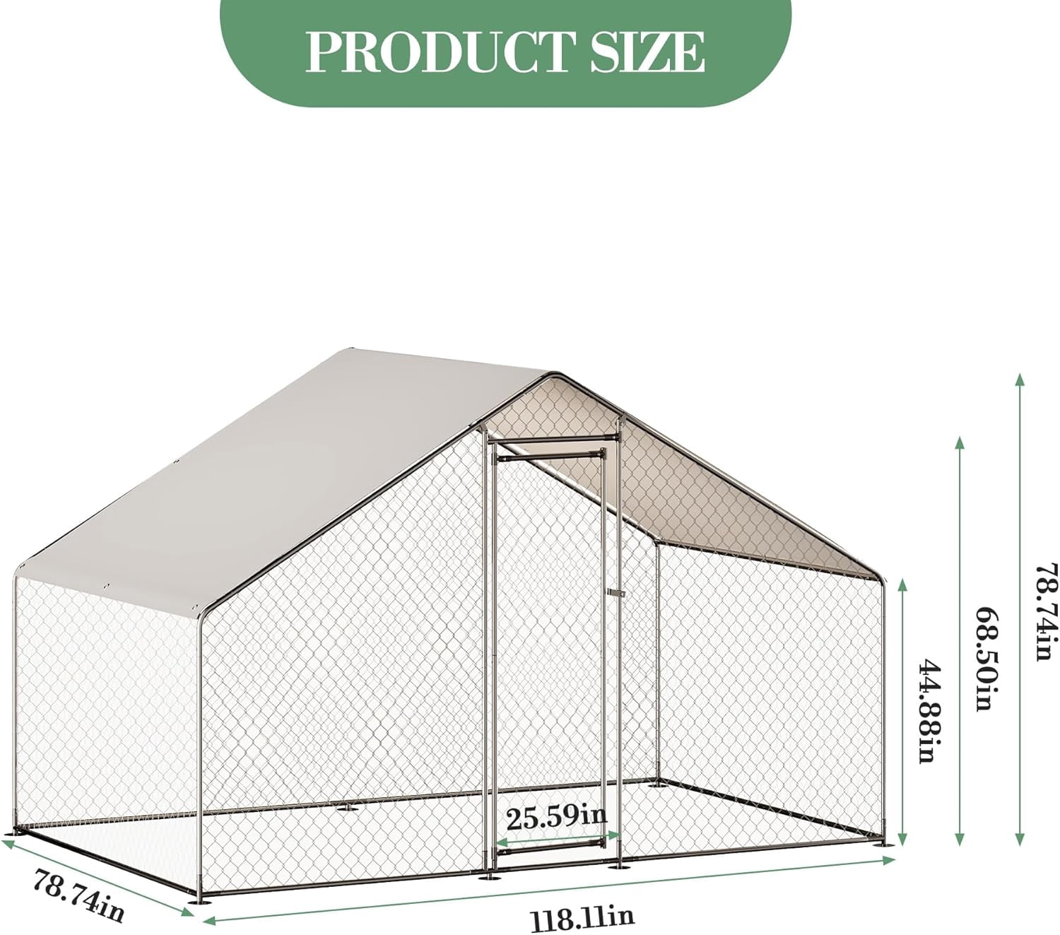 Rugerasy 9.8x6.5x6.5FT Large Metal Chicken Coop,Walk-in Poultry Cage with Run,Waterproof Anti-Ultraviolet Cover & Security Lock,Spire/Steep-Pitched Roof for 10 Chickens,Silver
