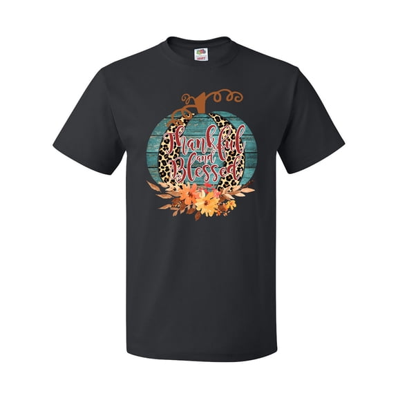 Inktastic Thankful and Blessed Teal Cheetah Pumpkin T-Shirt