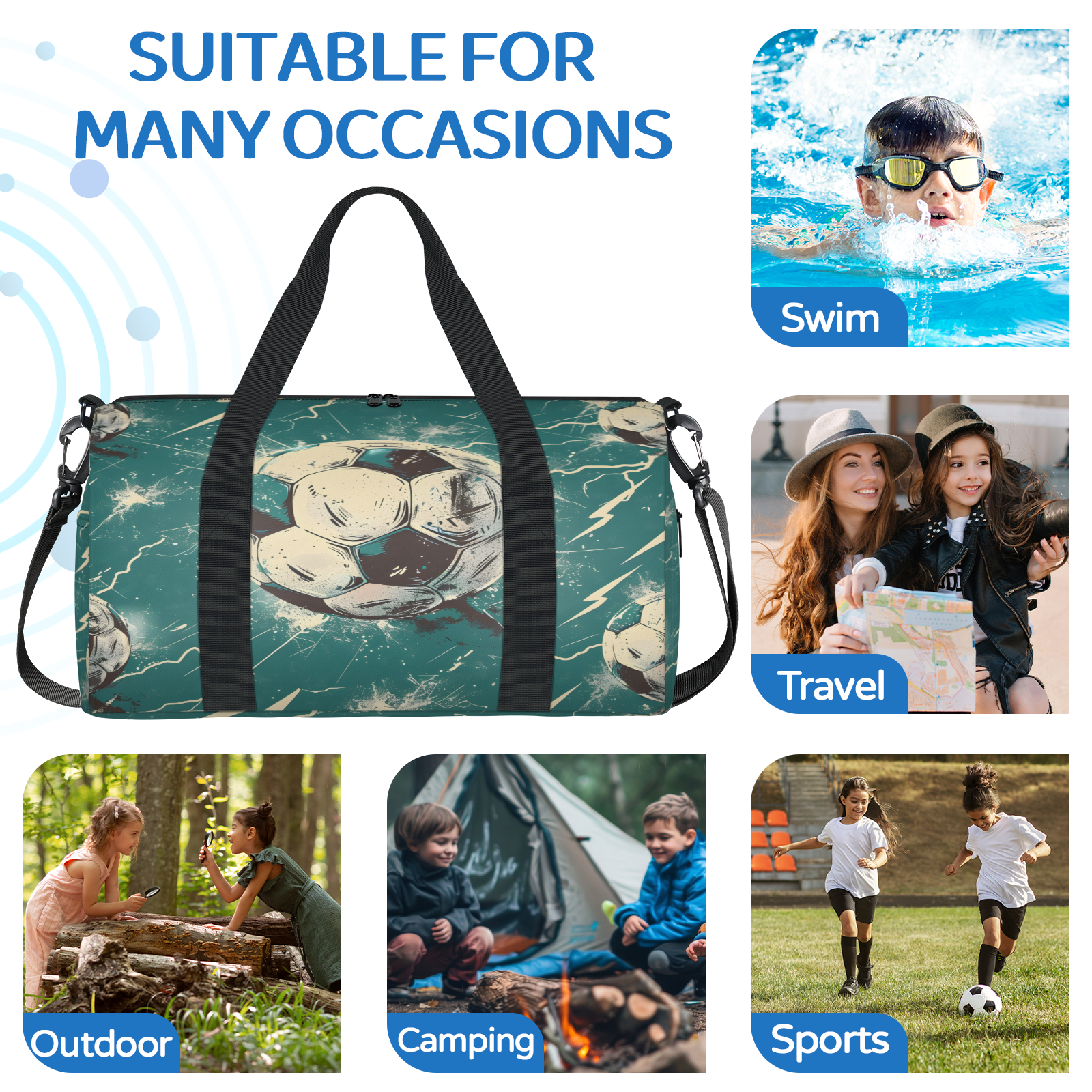 Herdesigns Sports Soccer Gym Bag for Women, Duffle Bag for Travel Sport, Lightning Lightweight Waterproof Carry on Weekender Dance Yoga Workout Bags