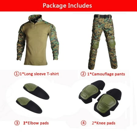 

Windproof Camo Military Uniform Tactical Suits for Men - Combat Shirt and Pants Set with Protective Pad Ideal for Hunting Airsoft Paintball and Work Clothing