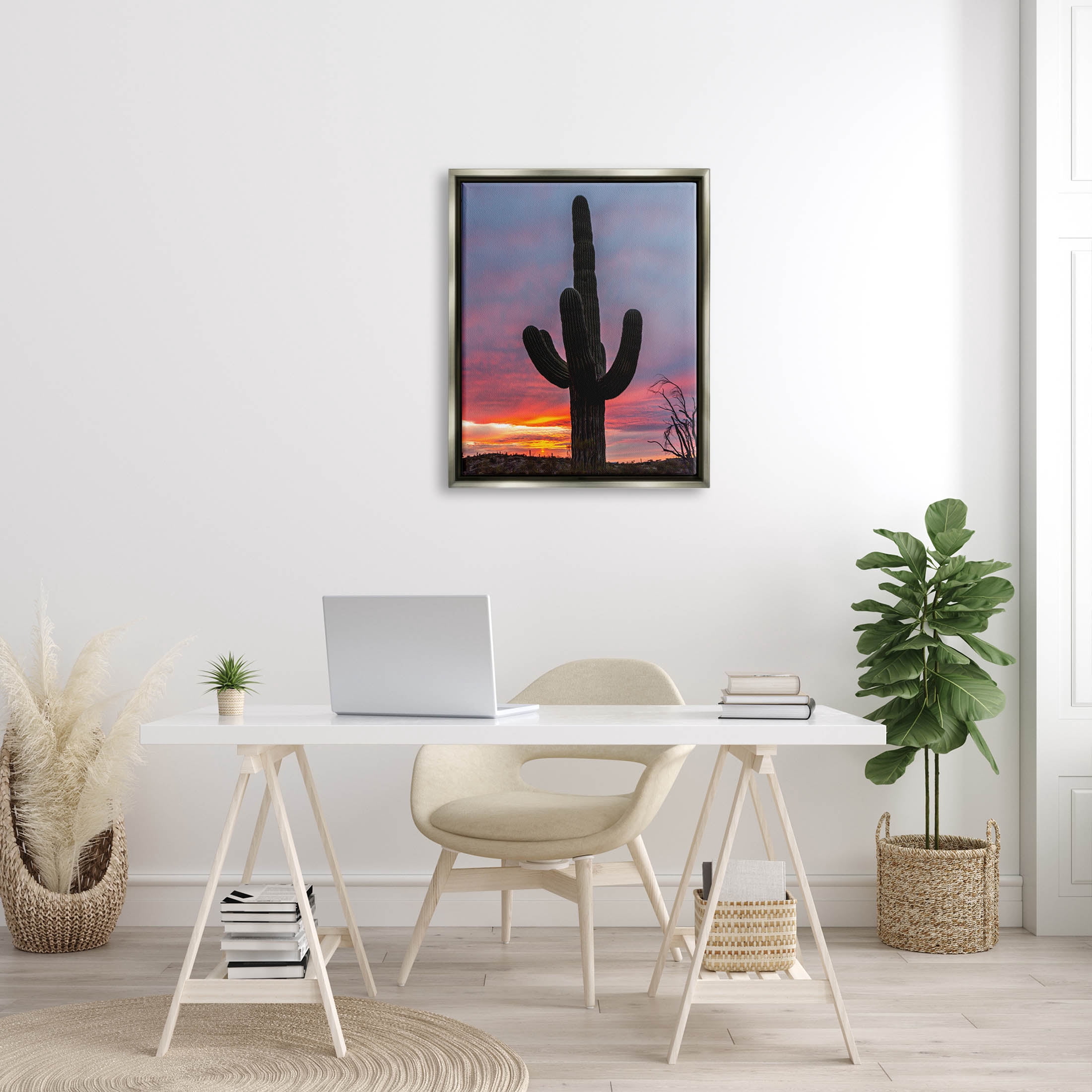 Looming Desert Cactus Silhouette Landscape Photograph Luster Gray Framed Art Print Wall Art