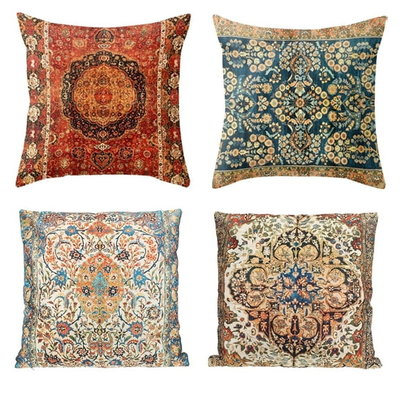 18x18 Pillow Cover Set of 4, Boho Chic Pattern Plush Decorative Holiday Throw Pillow Cover Cases for Home Sofa Couch (Pillow Covers )