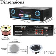 Home Theater Sound System Kit - 2000 Watts Bluetooth Amplifier w/ 4 QTY of 8 Framed Ceiling Speakers 300 W Each, 200 ft Speaker Wire & Remote for Home, Office, Commercial, Bars by Technical Pro