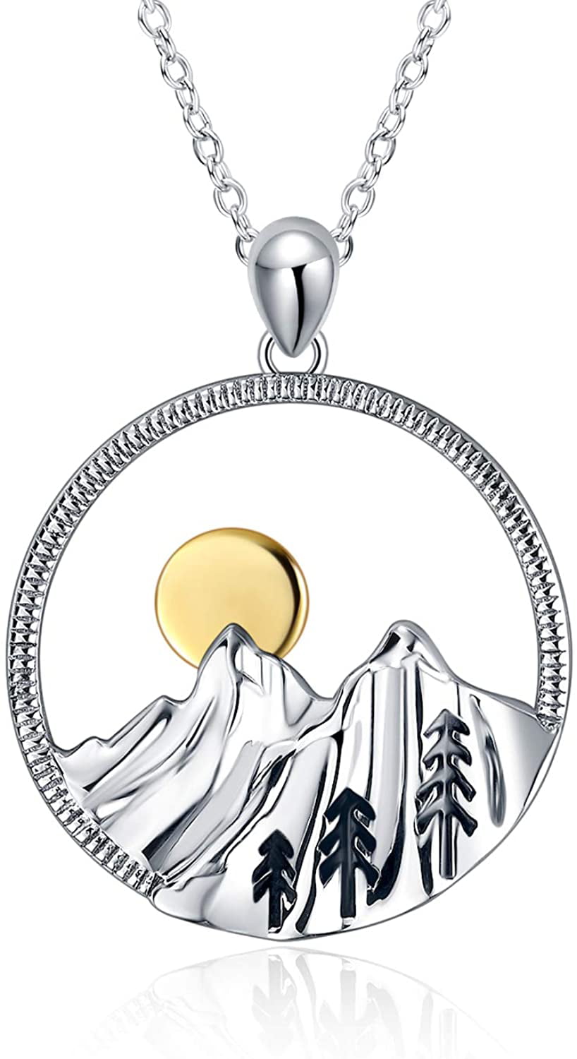 925 Sterling Silver Hiking Nature NEW Engraved Mountain Range Pendant Necklace 