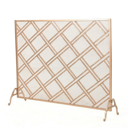 Copper Square Fireplace - Jalama Single Panel Iron Fireplace Screen, Copper