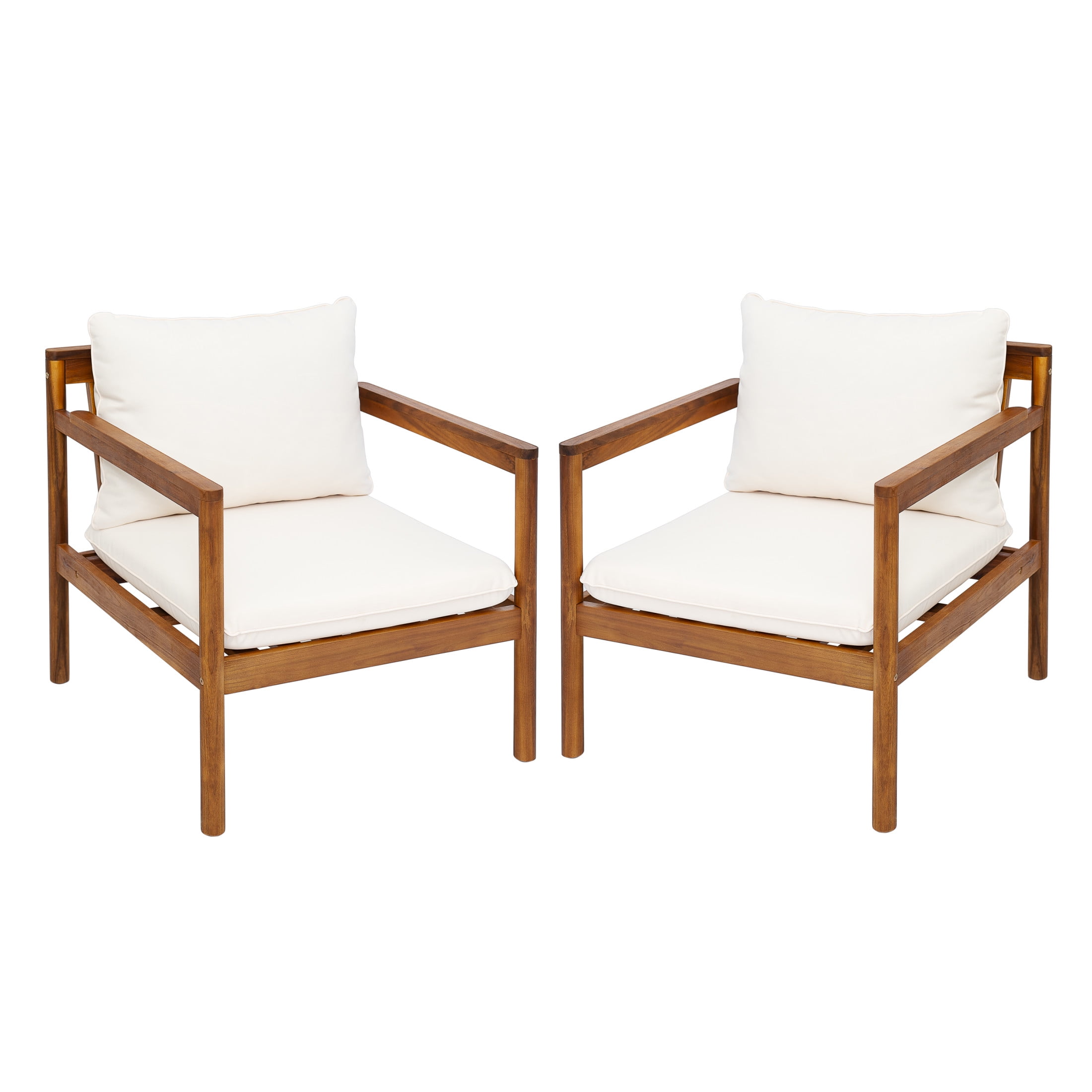 Christopher Knight Home Outdoor Patio Rope Back Chairs, Water-Repellent Cushions, Acacia Wood Frame, Cream+Teak, Set of 2