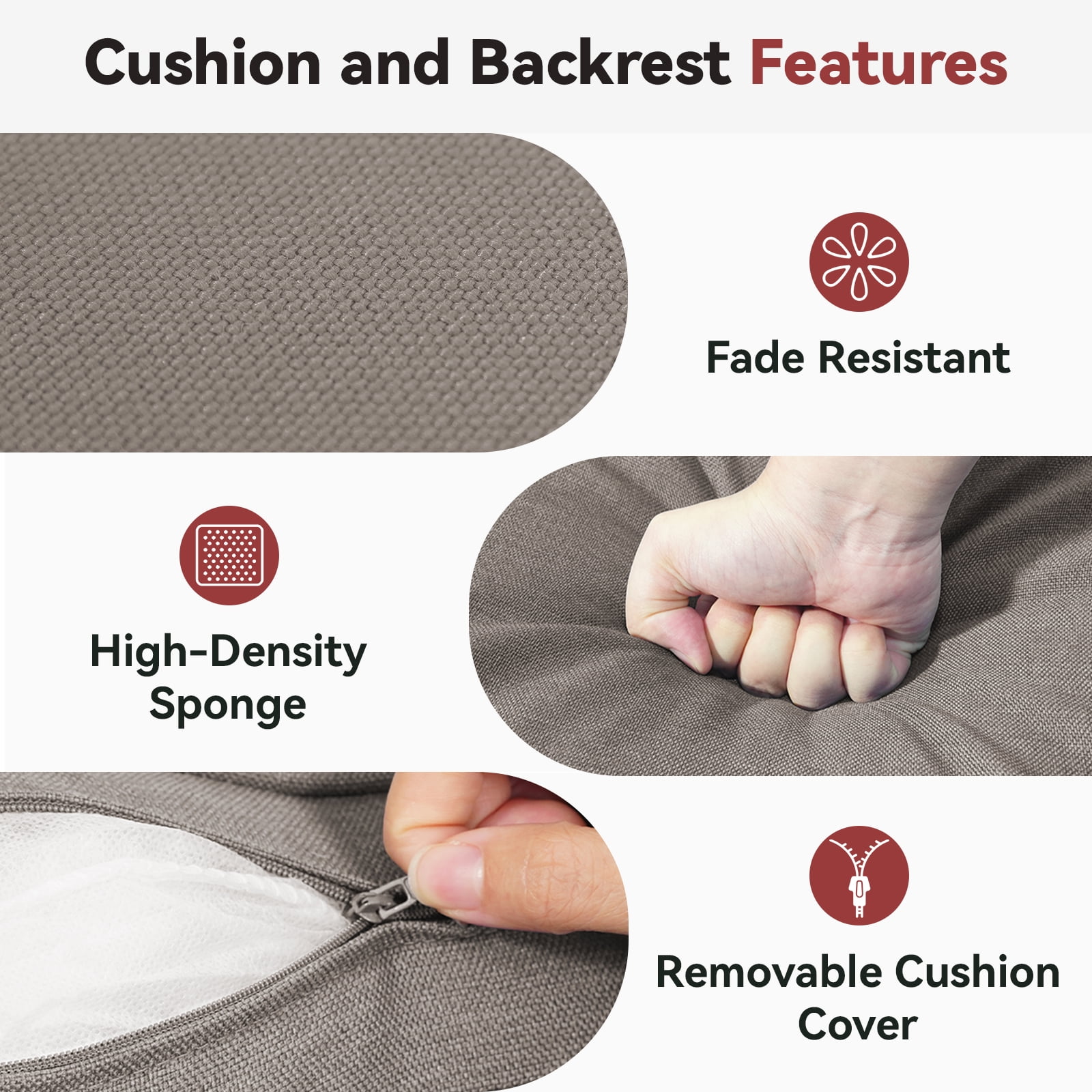 POCASSY Outdoor Deep Seat & High Back Cushion Set, 4-Inch Thick Patio Furniture Replacement Cushion with Water and UV Resistant Removable Cushion Cover for Chair Sofa Couch, Gray