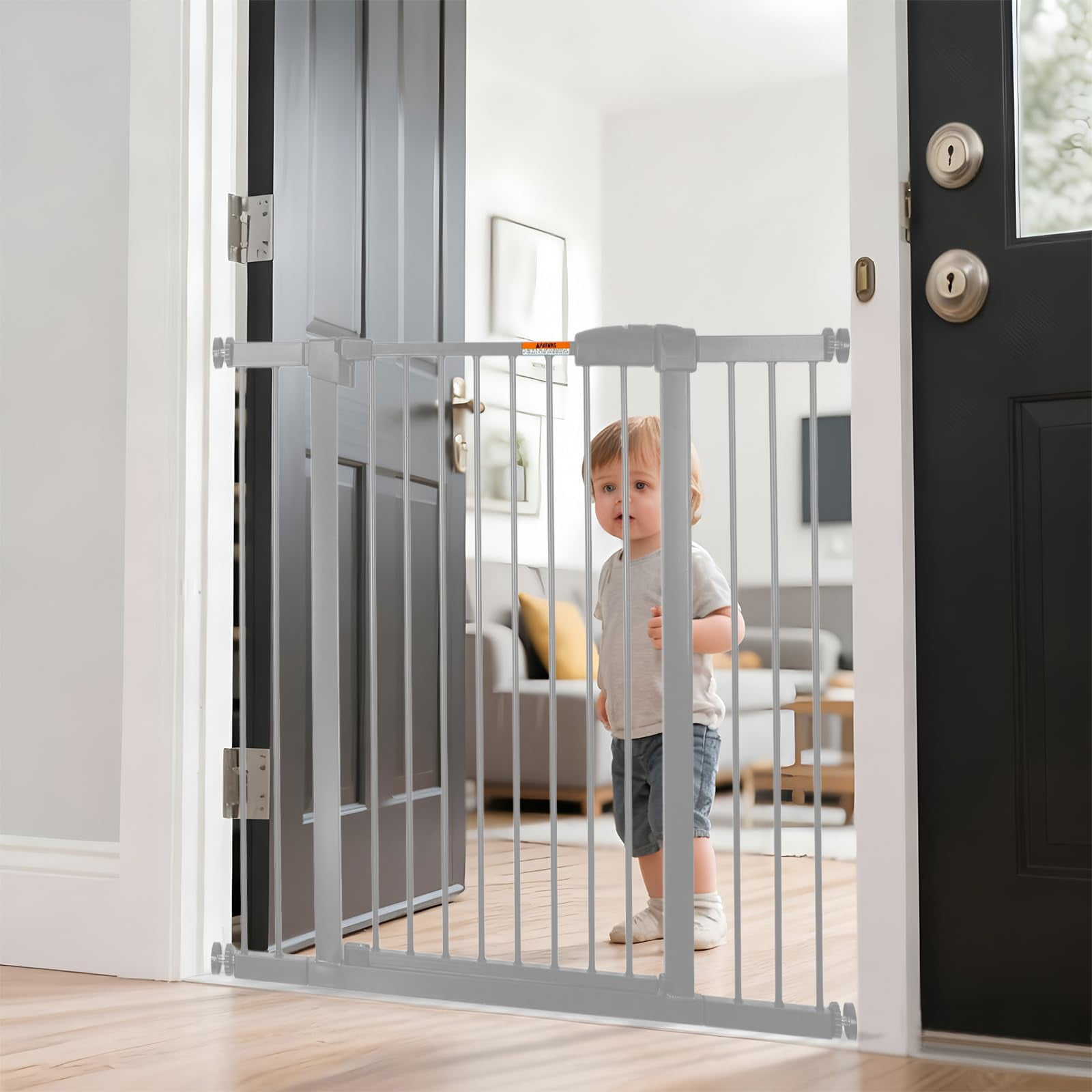 29-46 Inch Dog Gate Indoor, Adjustable Pet Gates for Wide Openings, Pressure Mounted Pet Fence, No Drilling, Expandable Dog Gate for Doorways, Stairways and Hallways (White, 29"-46" W x 30.5“H)