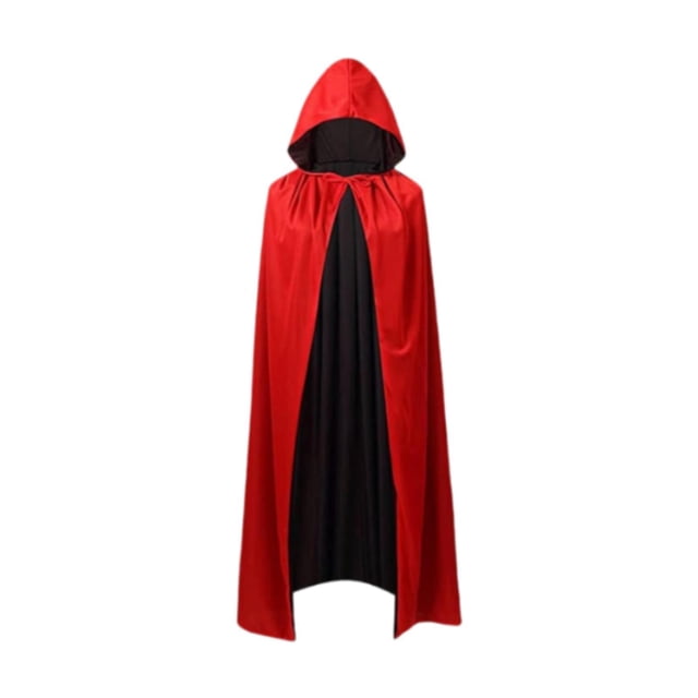 BELOVING Cape d'Halloween Cape de Diable Cape de Magicien Cape Confortable Douce Réversible à Capuche Noir Rouge