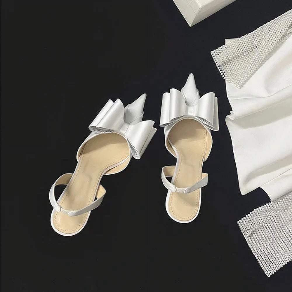 Chaussures pour Femmes à Nœud Blanc, Modèle, Talons Hauts en Soie Faits à la Main, Fête, Sortie, Sandales Pointues, Cadeau pour Amoureuse, Chaussures pour Femmes Roses