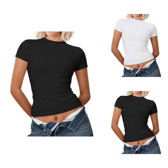 Fitted T Shirts for Women Short Sleeve Crewneck Stretchy Athletic Compression Tees Workout Running Gym Yoga Shirt