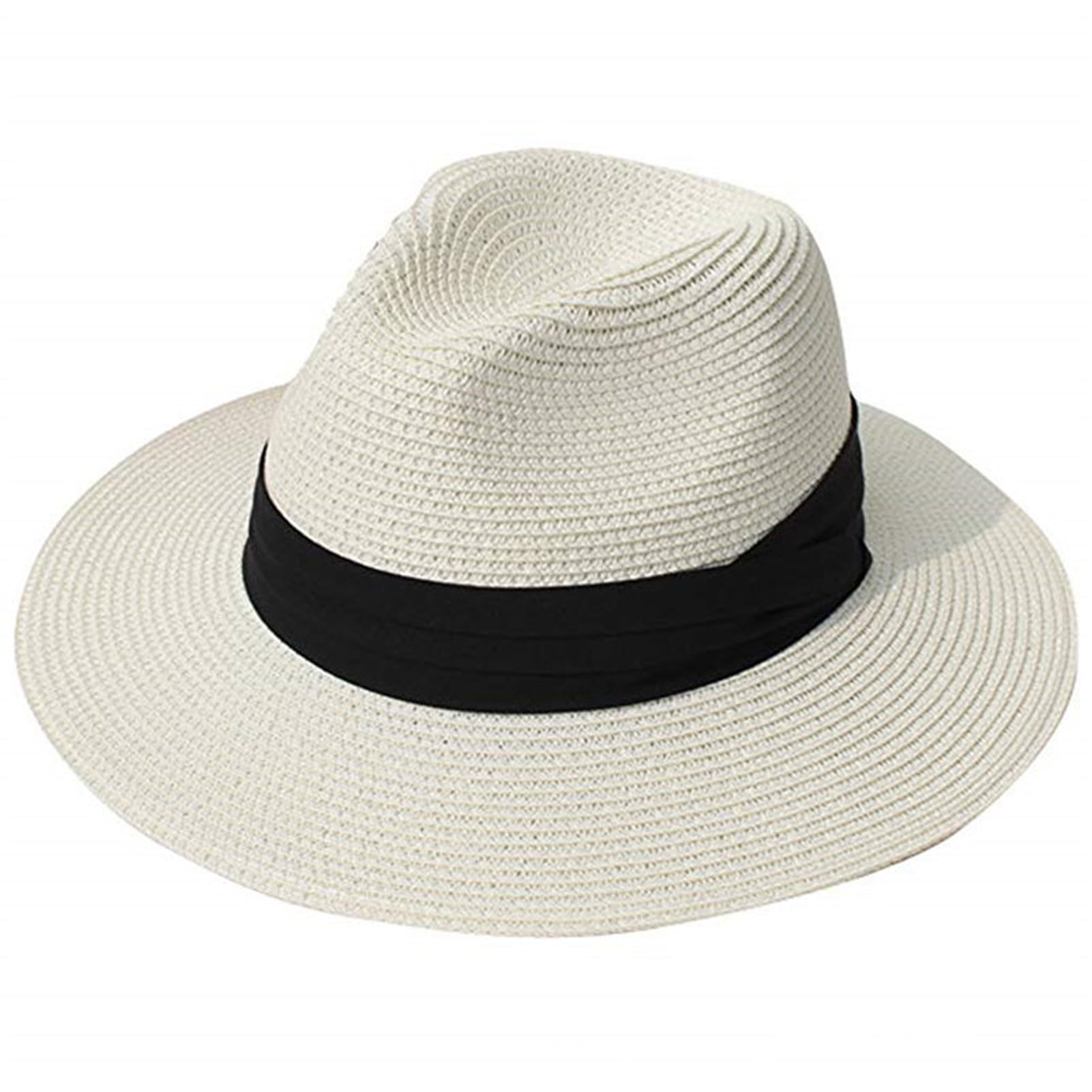 UDIYO Women Wide Brim Straw Panama Roll up Hat Fedora Beach