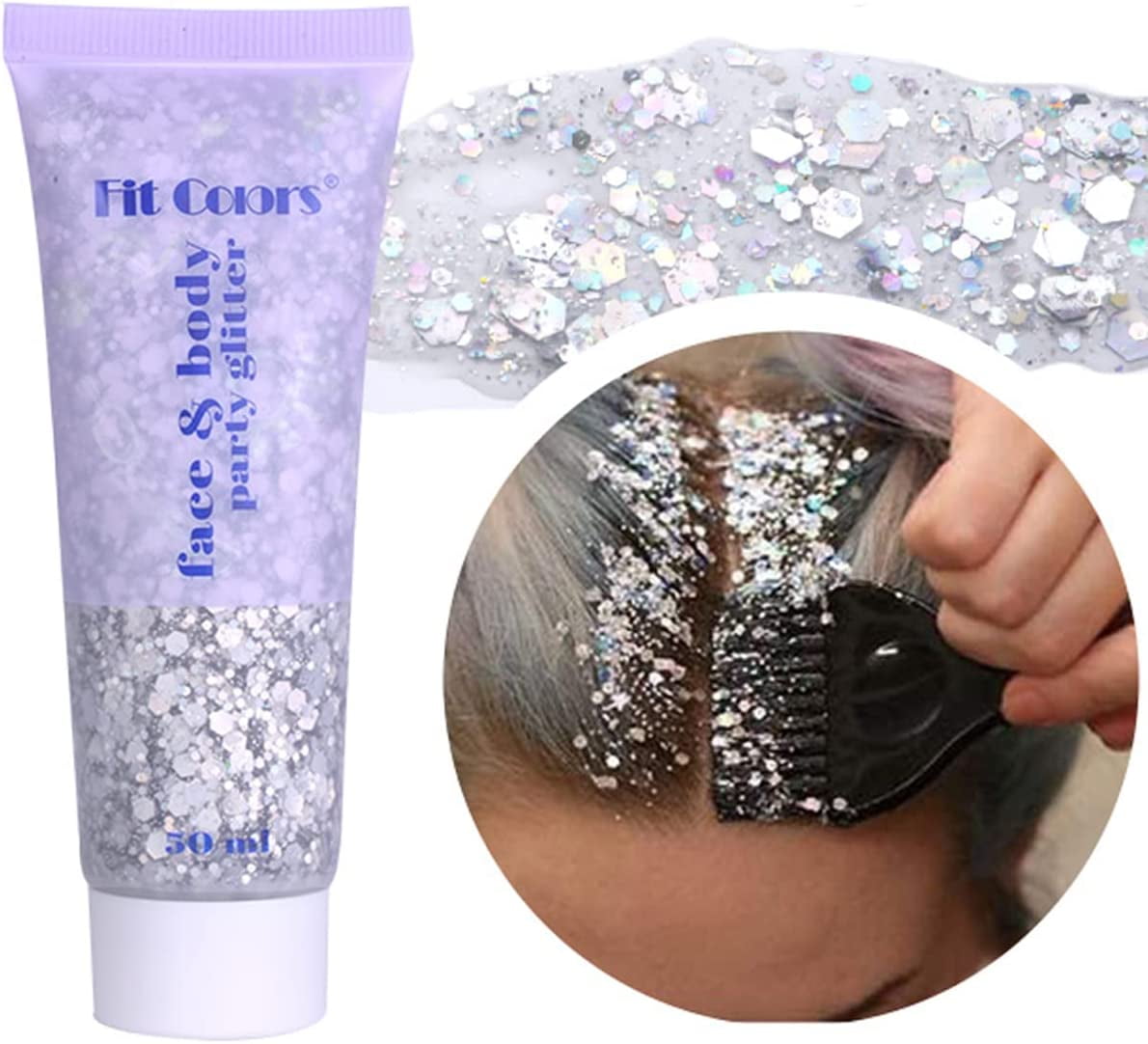 Silver Body Glitter,Face Glitter Gel Makeup,Mermaid Sequins Liquid Holographic Glitter Gel,Face