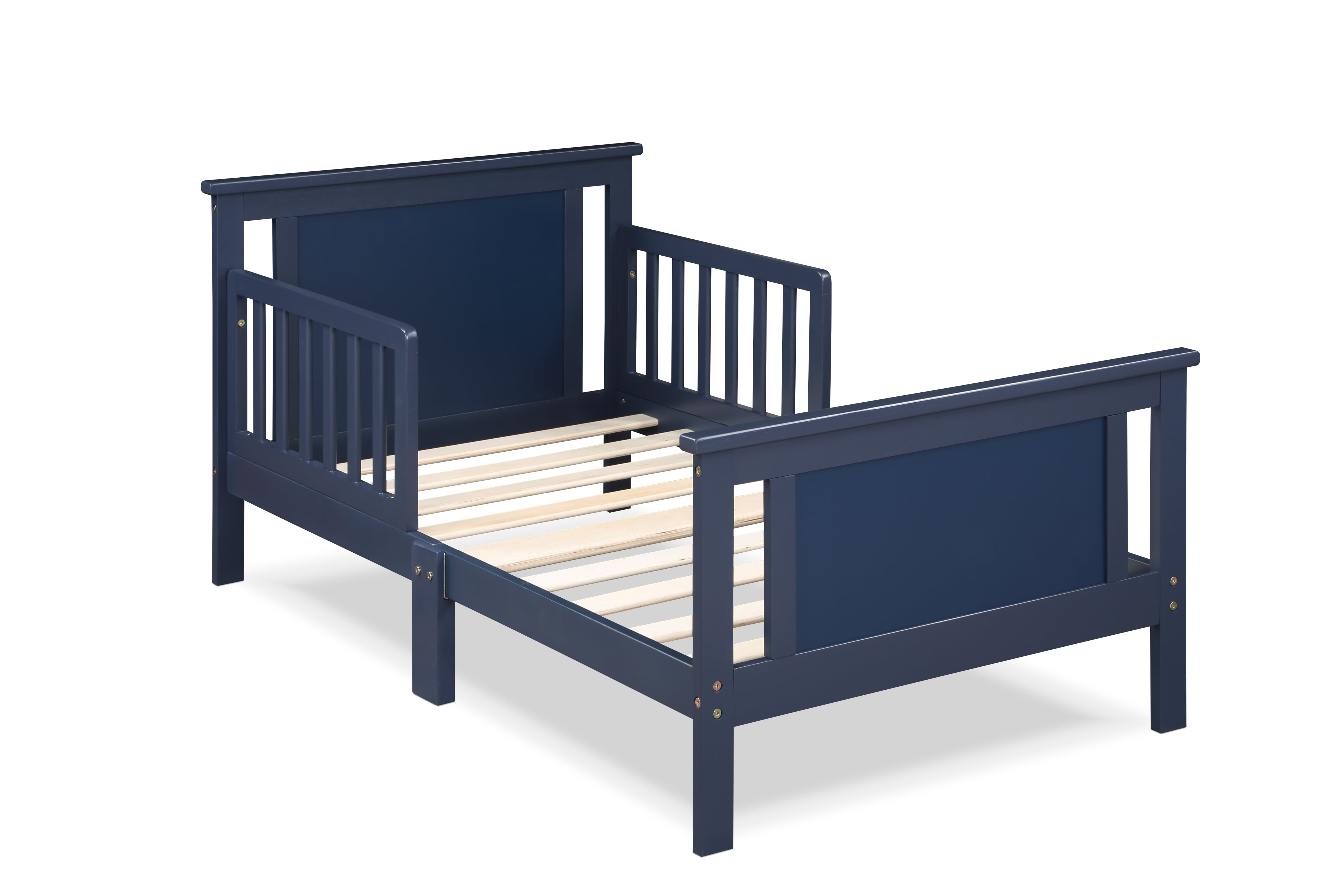 Olive & Opie Connelly Wood Reversible Panel Toddler Bed in Midnight Blue/Vintage Walnut