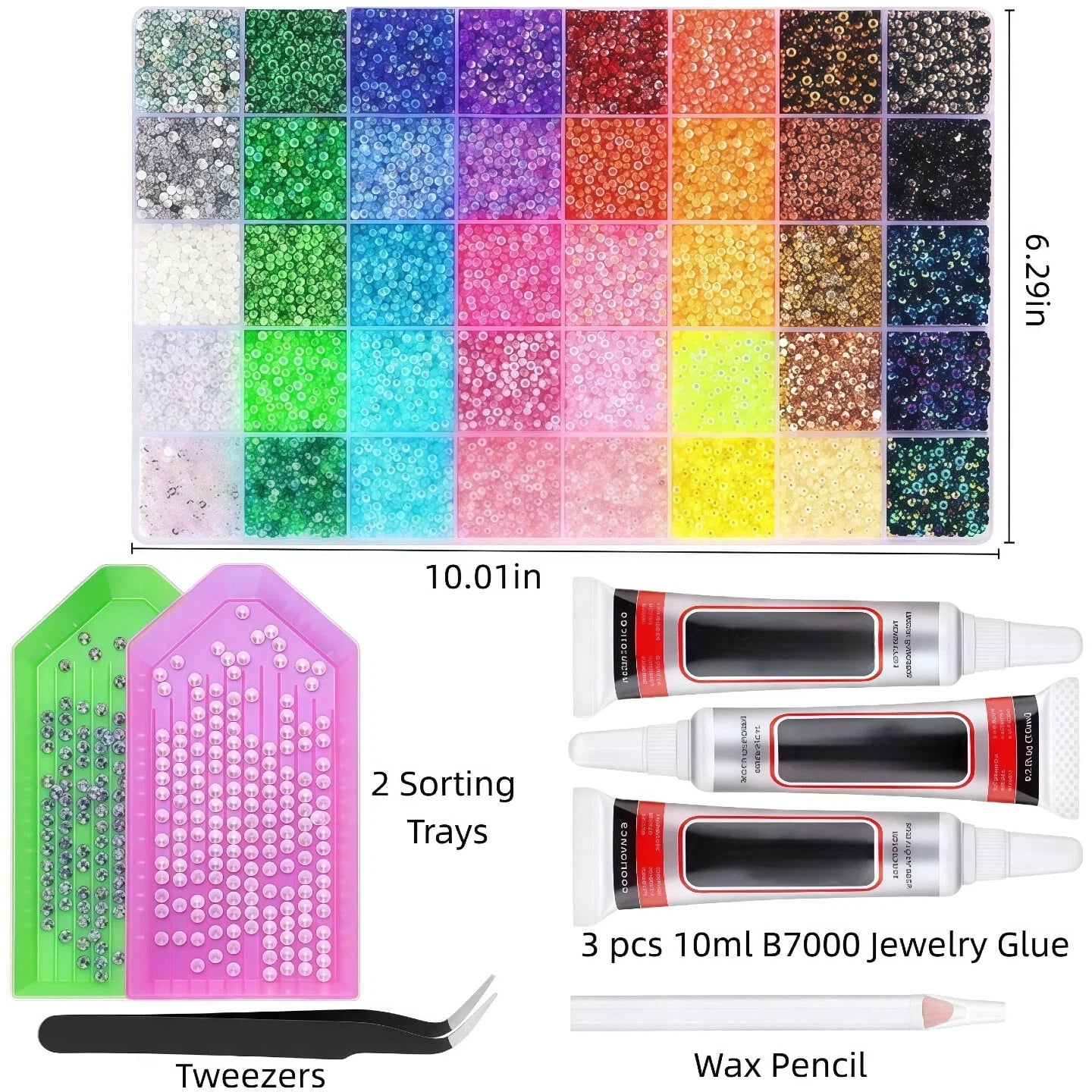 40 Color DIY Resin Rhinestone Kit 32000 Pcs 2-3mm Multicolor Book Bedazzling Kit for Diamond Painting, Clothes, Cup, Shoes, Nails & Craft Projects