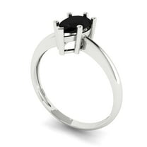 1.0ct pear cut black natural onyx 18k white gold Bridal Wedding Engagement Promise Anniversary Ring for Women size 6