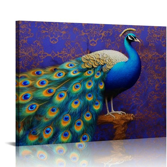 Acheng Watercolor Blue Peacock Canvas Painting Modern Abstract Wall Art Rustic Bird Posters and Prints Wall Decor Wall Artwork Home Decor Office Kitchen Wall Decoration for Home Office 20x16in