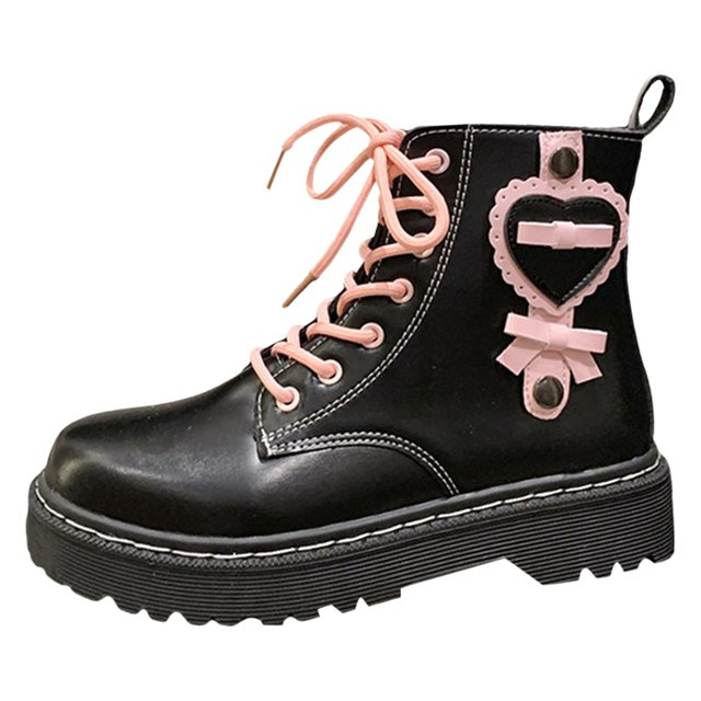NECHOLOGY Botas Mujer Adulto Femenino Zapatos Botines de mujer Girly Pink Love Boots Botas de estilo británico de suela gruesa de otoño para mujer Botas de cuero (Red, 6.5)