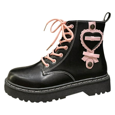 

Womens Buckle Strap Ankle Booties Girly Pink Love Boots Women s Autumn Thick Soled British Style Short Boots Soft Leather Boots