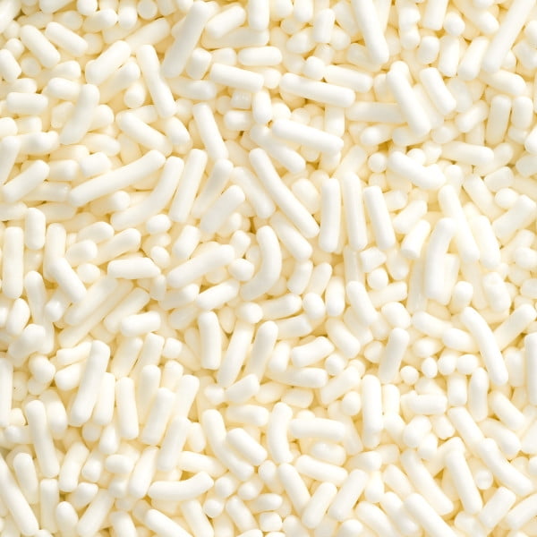 White Jimmies Edible Sprinkles - 4 oz - Packaged in a food approved heat sealed bag