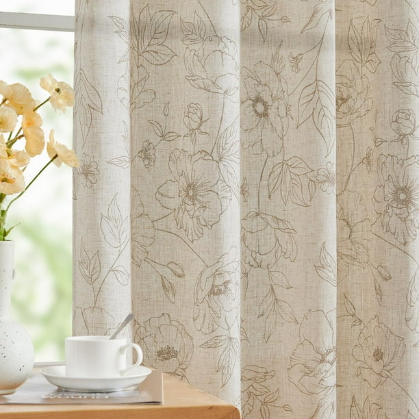 Cortinas de lino estampadas floral Jinchan 160x160 cm para sala de estar Taupe