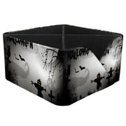 OWNTA Black Halloween Night Ghost Cat Scarecrow Bat Tomb Pattern Square Pencil Storage Case with 4 Compartments, Removable Dividers, Pen Holder, and Pencil Holder