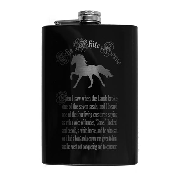 8oz BLACK The White Horse Four Horsemen of the Apocalypse Flask L1