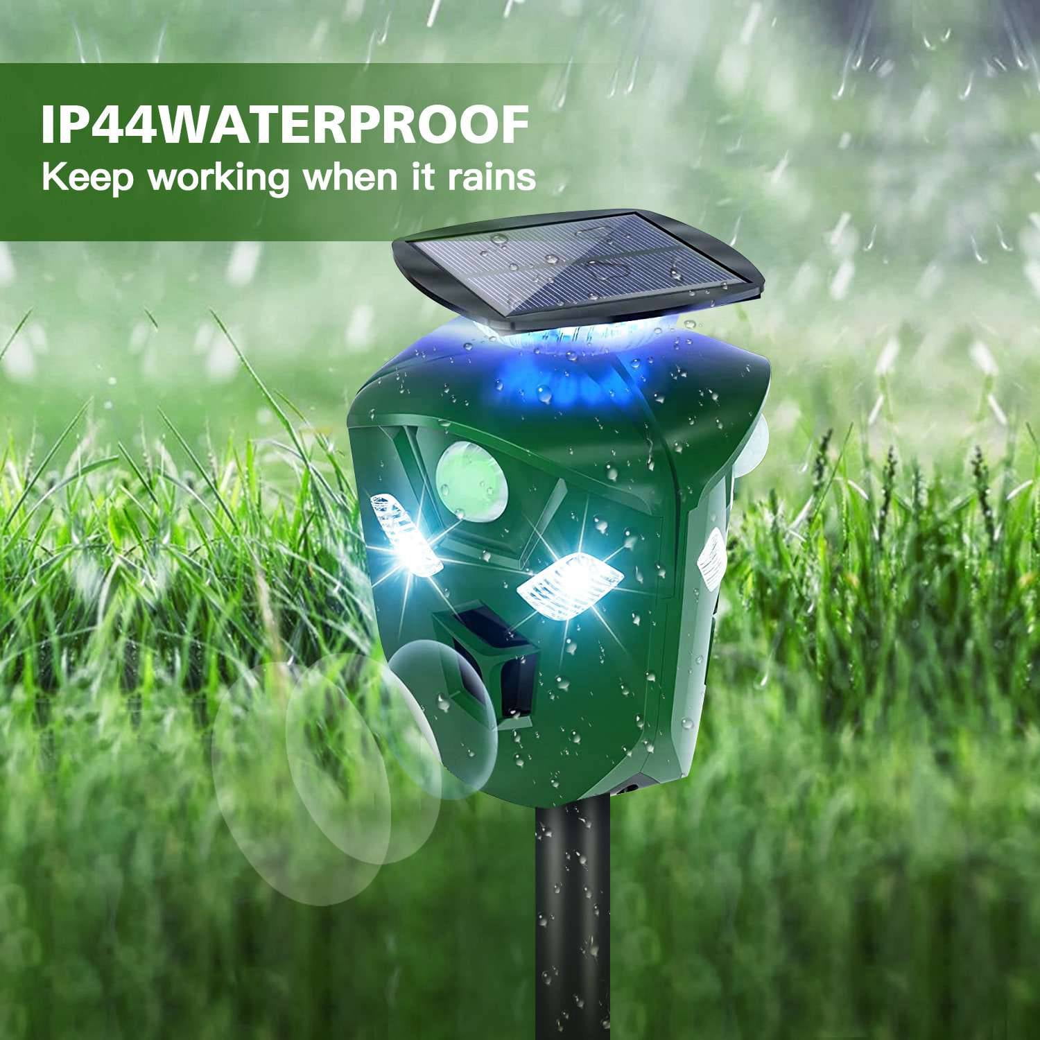 Solar Powered Ultrasonic Animal Repeller Waterproof Outdoor, iMounTEK 360° Ultrasonic Animal Repeller with Motion Sensor LED Flashing Lights, Pest Dog & Cat Repellent, for Farm Garden Yard
