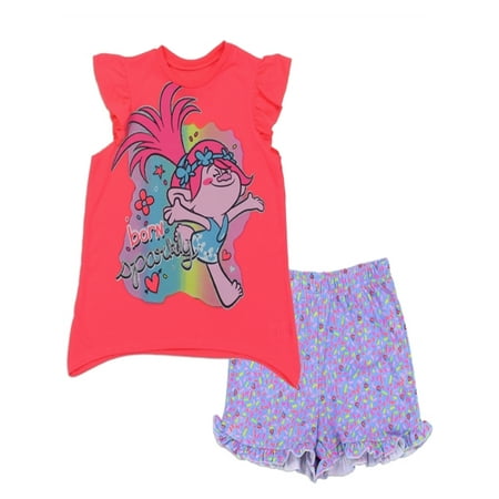 Hot Coral Apparel - Trolls Poppy Big/Little Girls' 2PC Short Set, Coral