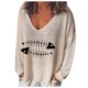 thumbnail image 1 of ICHUANYI Liquidación Mujer Moda Casual Estampado V-Cuello Suelto Manga Larga Camiseta Blusa Jersey ICHUANYI WER202308233804, 1 of 2