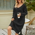 thumbnail image 7 of ShomPort Women's Fall V-Neck Long Sleeve Cable Knit Mini Dresses Elegant Slim Sweater Dress, 7 of 7