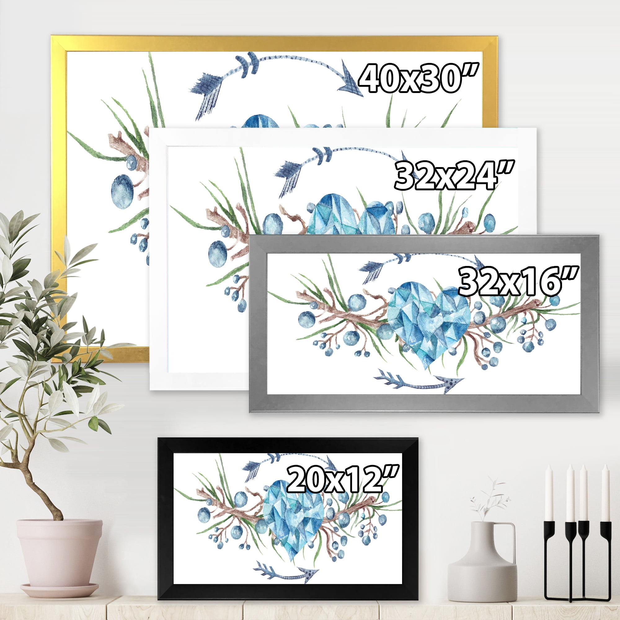 Designart 'Fresh Tribal Vignette Wild Forest Wreath Design On White II' Traditional Framed Art Print