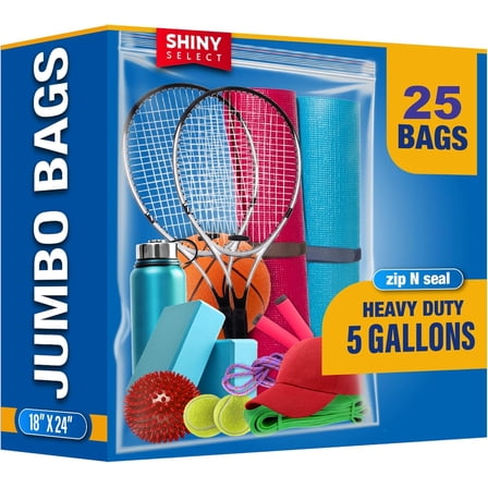 [PACK OF 25] Extra X-Large Big 5 Gallon Storage Bags For Food Prep, Travel, Organization, Moving or Storage, 2 Mil. Thick, 18" x 24",