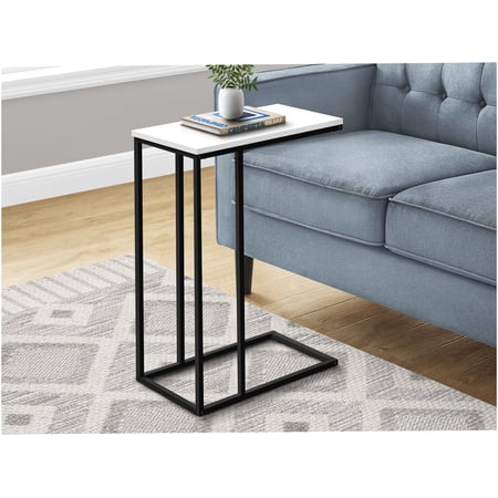 C-Shaped End Table with Metal Base White Laminate Snack Table for Living Room Bedroom Modern Sofa Side Table