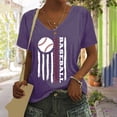 thumbnail image 2 of T-Shirt à Manches Courtes pour Femmes en Liquidation T-Shirt en Chiffon pour Femmes T-Shirt de Baseball Imprimé Lettres de Baseball Col en V Manches Courtes, 2 of 4