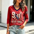 thumbnail image 4 of Womens 9/11 25th Anniversary Shirt 3/4 Sleeve Patriotic T Shirts | Never Forget 911 Memorial Shirt,Loose V-Neck Graphic T-Shirt,Printed American Flag T-shirt,Casual Tee Tops, S, 4 of 5