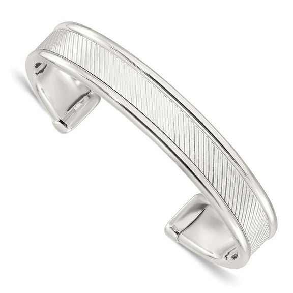 Auriga 925 Sterling Silver Polished Textured Cuff Bangle Bracelet for Women