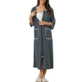 thumbnail image 2 of Bata de baño a rayas con cremallera delantera para mujer INSPIRE CHIC, de manga 3/4, larga, vestido de casa, pijama, talla XL, color navy, 2 of 6