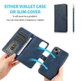 thumbnail image 3 of Detachable Wallet Case for iPhone 14, Removable PU Leather Wrist Hand Strap 2 in 1 Design Flip Folio Cover with Card Slots Holder Magnetic Car Mount Kickstand Protective Phone Case, Blue, 3 of 7