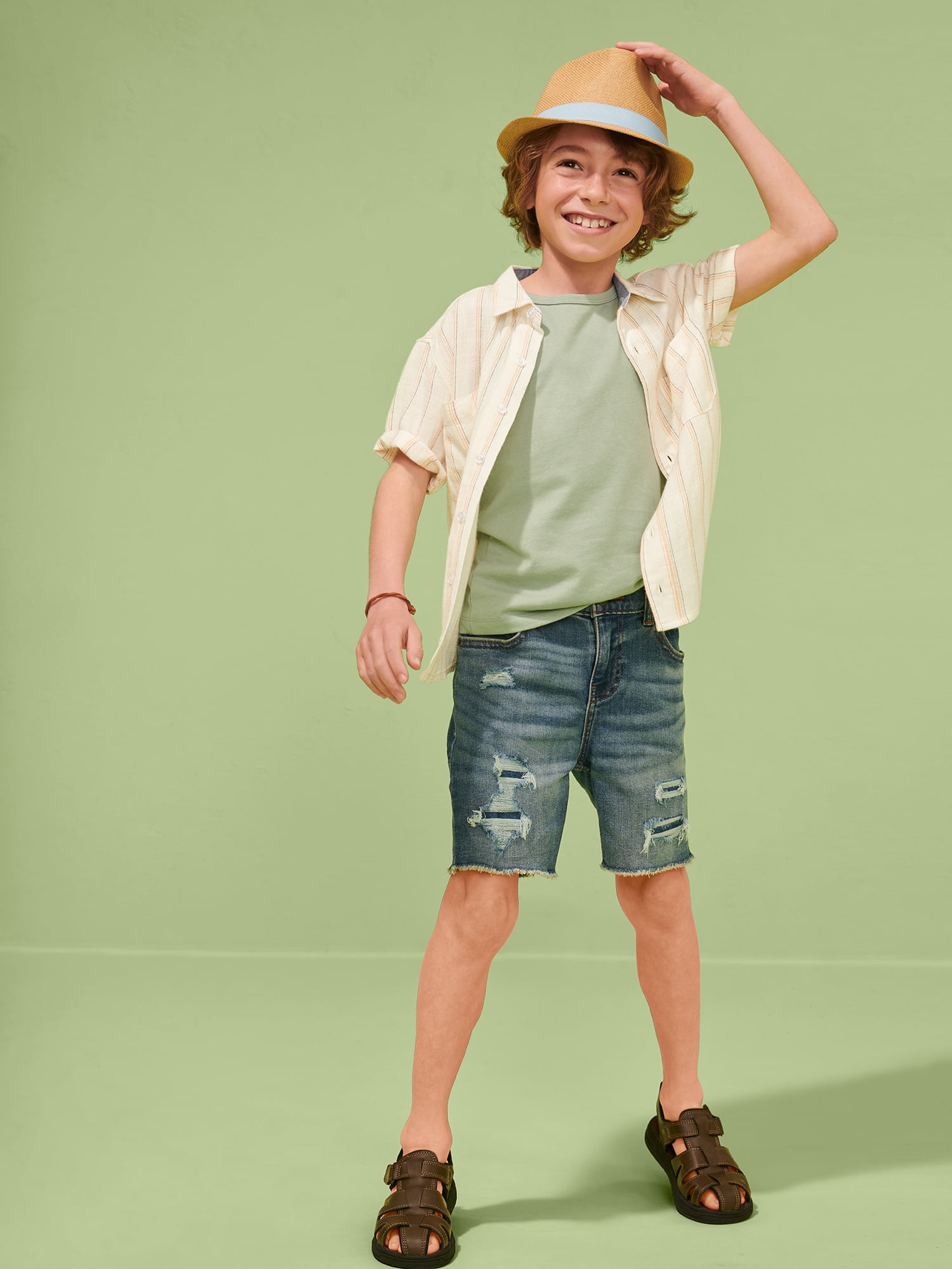Wonder Nation Boys Rip and Repair Denim Shorts, Sizes 4-18 & Husky