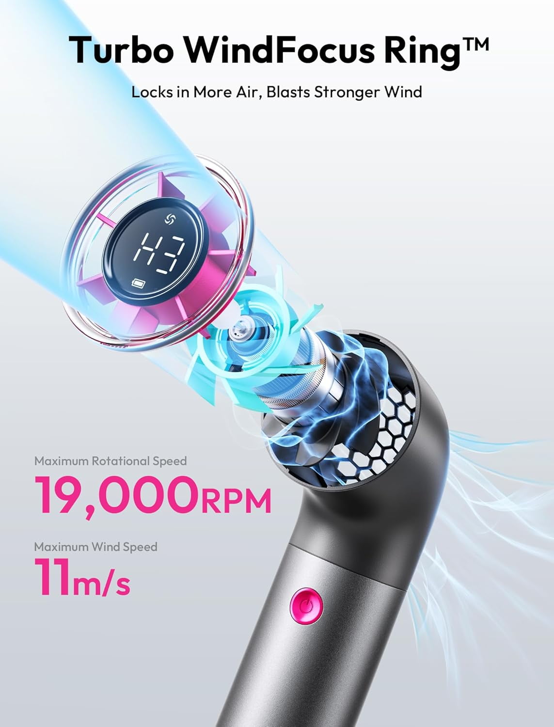 Aecooly Handheld Rechargeable Fan, 14.5H Runtime Portable Cooling Fan with 19000 RPM Turbo Power, 4500mAh, 7 Speeds, Aluminum Alloy Mini Personal Fan, USB-C Fast Charging for Travel, Outdoor & Office