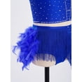 thumbnail image 6 of SiiRoh Kids Girls Sparkly 2 Piece Dance Outfit Halter Latin Jazz Dance Crop Top and Feather Briefs Fringe Skirt Royal Blue 14, 6 of 7