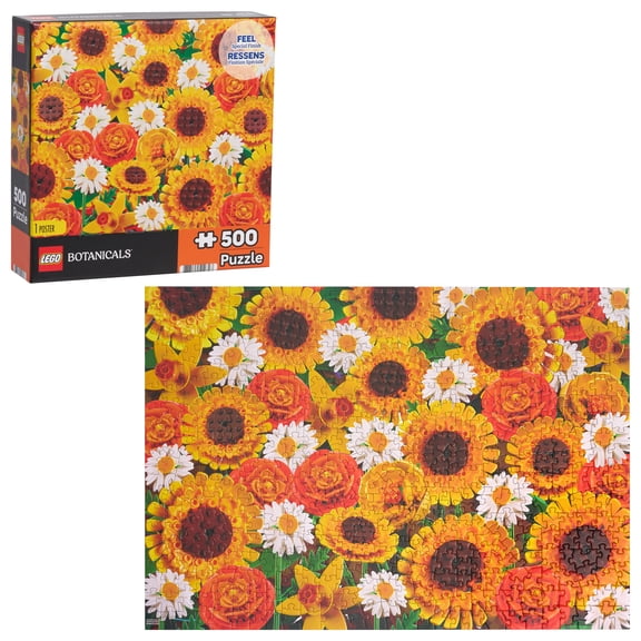 LEGO® Botanicals Sunflower Collage Puzzle (500 Pieces), 21.25 x 15-inch Puzzle Featuring Colorful Floral Design, Textured Jigsaw Puzzle with Poster