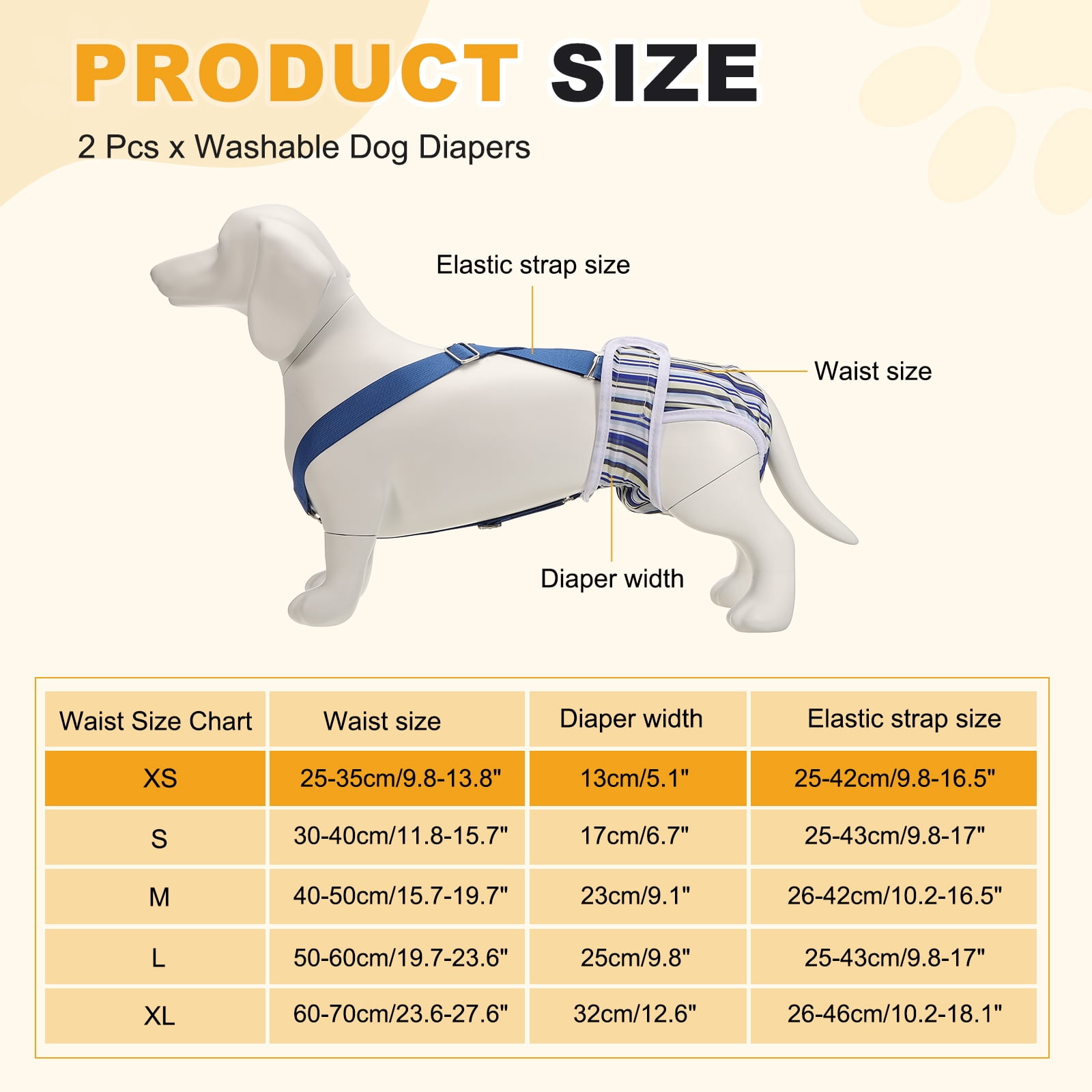 Washable Female Dog Diapers with Suspender, Reusable Dog Diapers Absorbent Leakproof(Striped Blue/Tie-Dye Light Blue XS, 2Pcs), Intended for Female in Heat Cycle