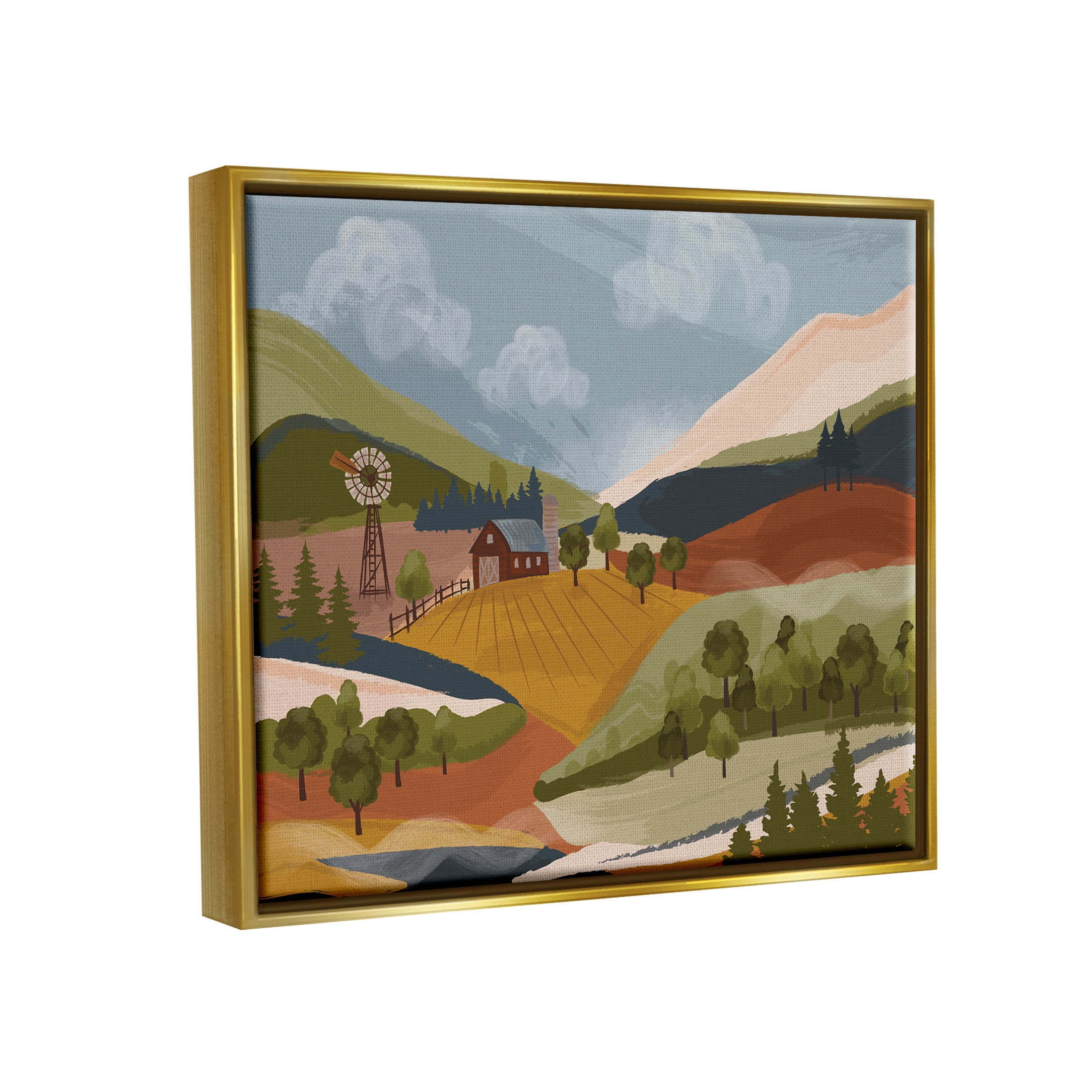Rolling Country Hills Farm Scenery Landscape Graphic Art Metallic Gold Framed Art Print Wall Art